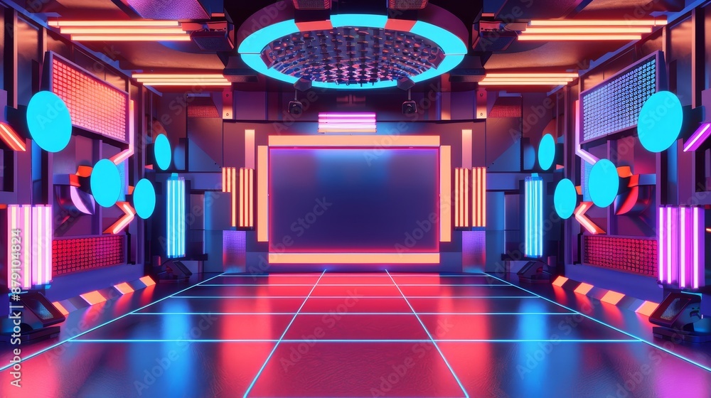 Aufkleber use abstract shapes and patterns to portray a modern 3d version of a tv show podcast studio ai gener