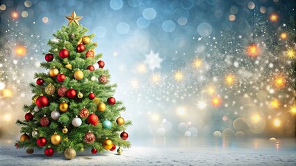 Obraz premium Christmas background with a decorated Christmas tree, holiday, celebration, festive, December, ornaments, lights, presents