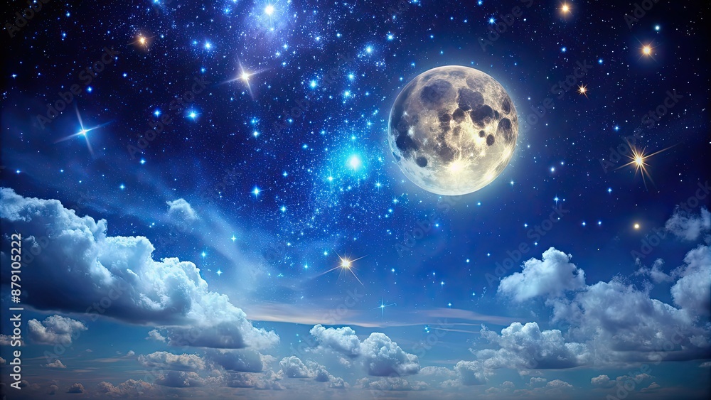 Canvas Prints Beautiful night sky with a full moon and twinkling stars , astronomy, night, celestial, space, lunar, sky, nighttime, galaxy