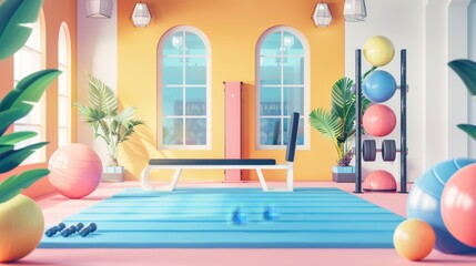 Vibrant and playful gym scene in cute style  AI generated illustration