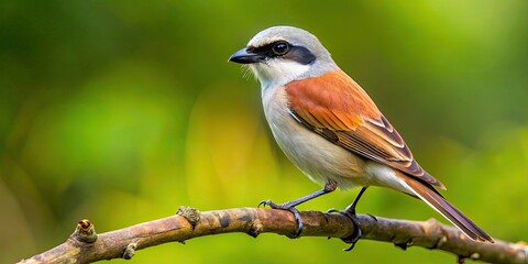 A detailed close-up photo of a red backed shrike perched on a branch in the forest, red backed shrike, bird, wildlife