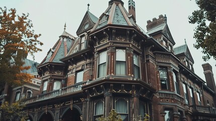 Fototapeta premium Victorian mansion with ornate detailing AI generated illustration