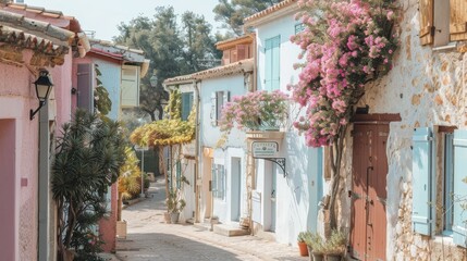 Fototapeta premium Visiting a charming village in a cute pastel palette AI generated illustration