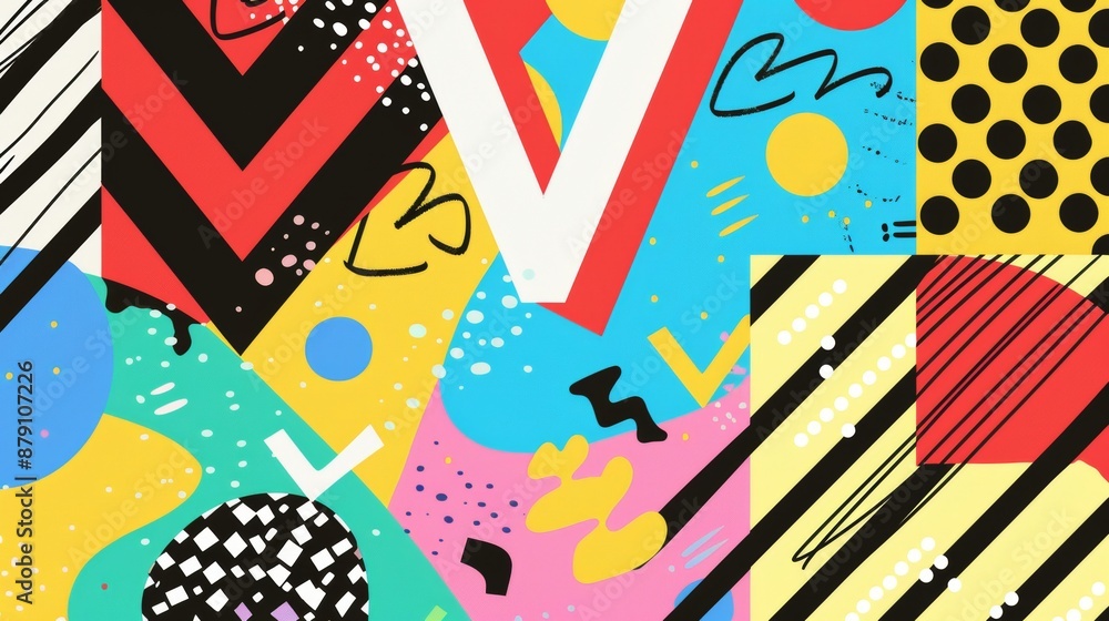 Fototapete vs text in a playful memphis pattern ai generated illustration