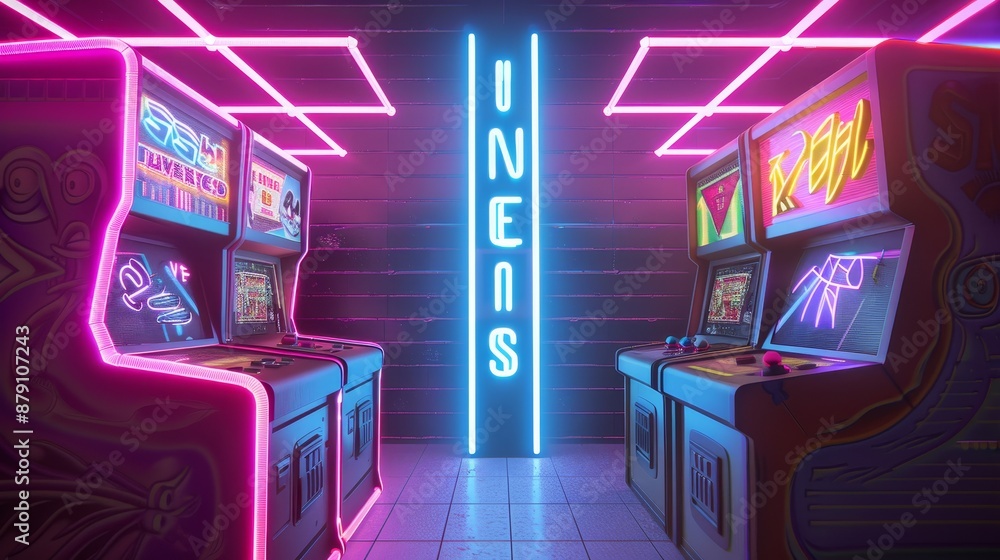 Poster vs text in a retro 3d arcade game style ai generated illustration