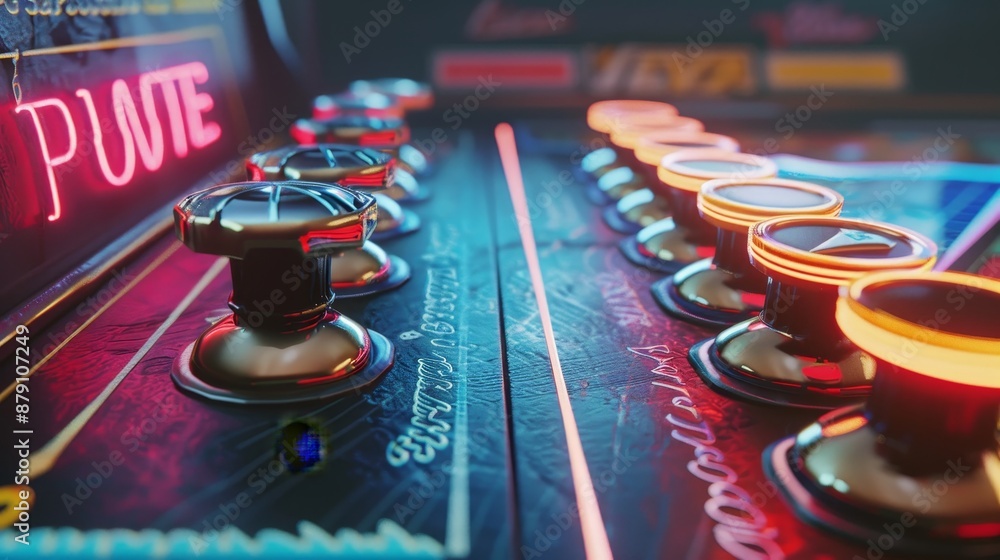 Poster vs text in a retro 3d arcade game style ai generated illustration