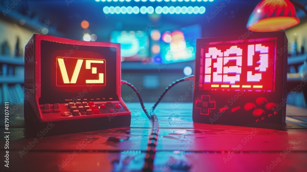 Poster vs text in a retro video game 3d style ai generated illustration