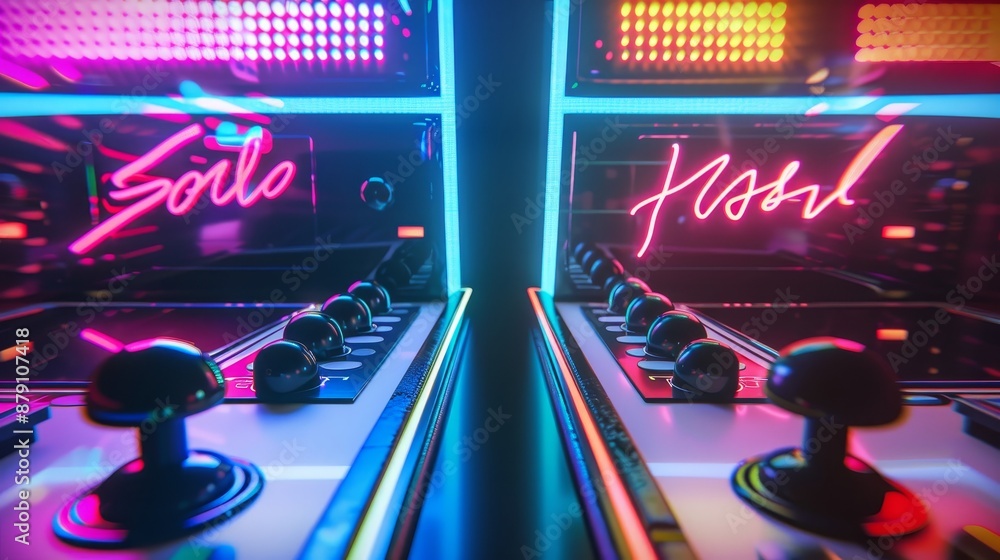 Poster vs text in a retro 3d arcade game style ai generated illustration