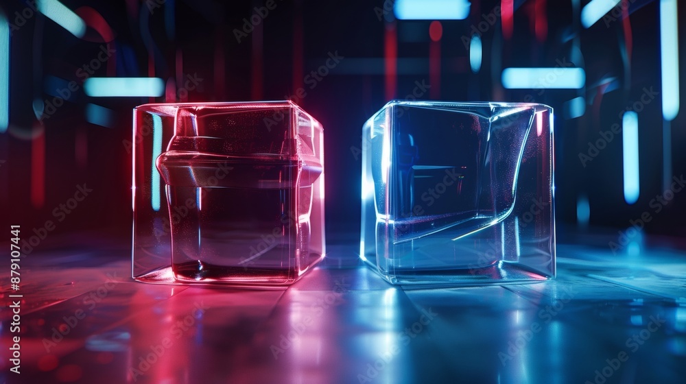 Poster vs text on a 3d rotating cube ai generated illustration
