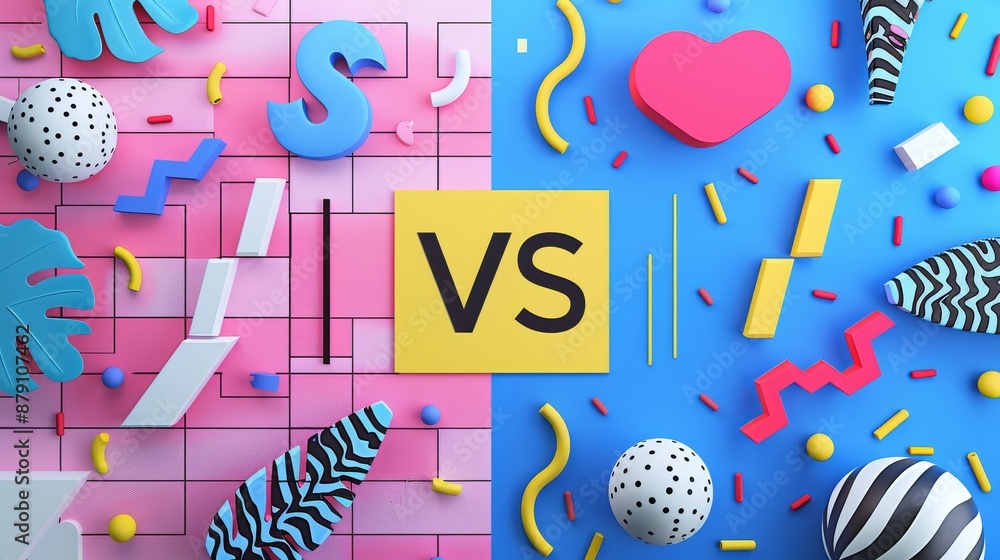 Fototapete vs text with a memphis pattern background ai generated illustration