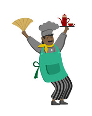 Happy funny chef mascot design. Cute chef cooks in uniform preparing food.