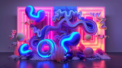 Obraz premium Whimsical and charming neon colored 3D art AI generated illustration