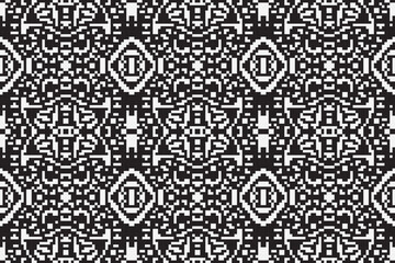 Fototapeta premium Abstract seamless pixel pattern. Repeating geometric ornament. Close up monochrome carpet. Ethnic tribal pattern. Vintage style.