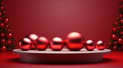 chinese style with product podium mockup on red background