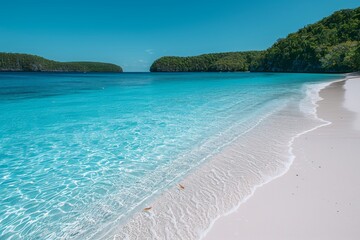 Naklejka premium Clear Blue Water and Sandy Beach in a Tropical Island Lagoon