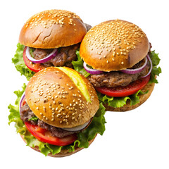 Two delicious homemade burgers of beef Isolated on white background