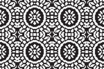 Pixel monochrome seamless. pixel patterns in Aztec geometric tribal style. Vector illustration. Ethnic abstract ikat art. Aztec ornament print. geometric