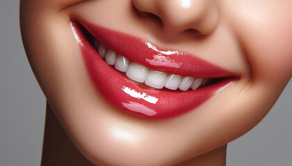 Obraz premium Close-up of Smiling Lips with Glossy Finish