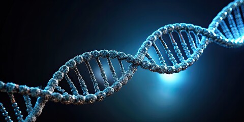 Artificial DNA strand on dark background, genetic engineering, biotechnology, science, research