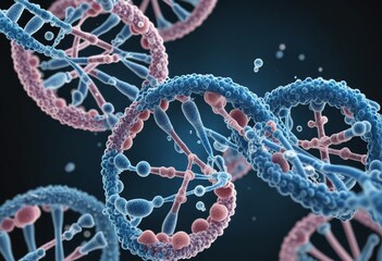 DNA with bacteria on blue color background