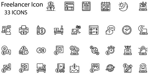 Set of freelancer icons. Line art style icons bundle. vector illustration