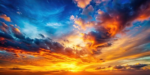 Obraz premium Abstract gradient sunrise in the sky with cloud and blue mix orange natural background, Sunrise, sky, abstract, gradient