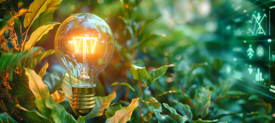 A bright light bulb illuminates a vibrant green plant background, symbolizing clean energy solutions and the importance of environmental data