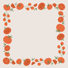 Frame with red tomato. Perfect as a photo frame, for menu, postcards, posters, invitation cards.