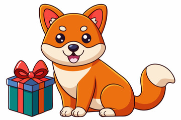 Christmas dog and gift box vector illustration 