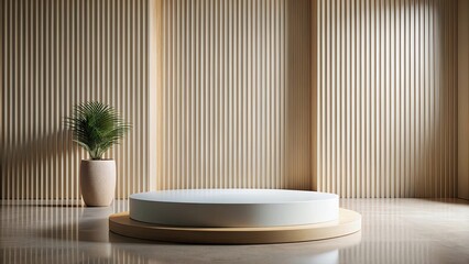 Abstract minimalist podium for product brand presentation on interior table, podium, presentation, product, brand