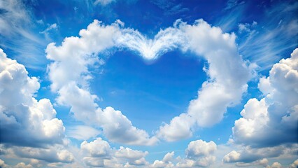 Blue sky background with a heart-shaped cloud , love, romance, sky, nature, heart, clouds, peaceful, serene, background