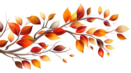 autumn leaves on a branch isolated transparent