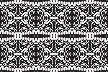 Pixel monochrome seamless. pixel patterns in Aztec geometric tribal style. Vector illustration. Ethnic abstract ikat art. Aztec ornament print. geometric