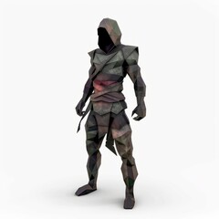 Fototapeta premium 3D Render, Low Poly style of a half-snake half-human assassin, on isolated white background, Generative AI