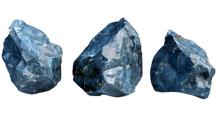 Fototapeta premium Pack of rough blue stones for geology and decoration Isolated on transparent background
