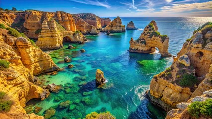 Breathtaking cliffs and crystal clear waters at Ponta da Piedade in Algarve, Portugal, scenic