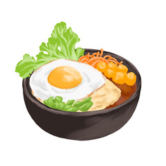Egg sunny side curry rice bowl painting menu illustration