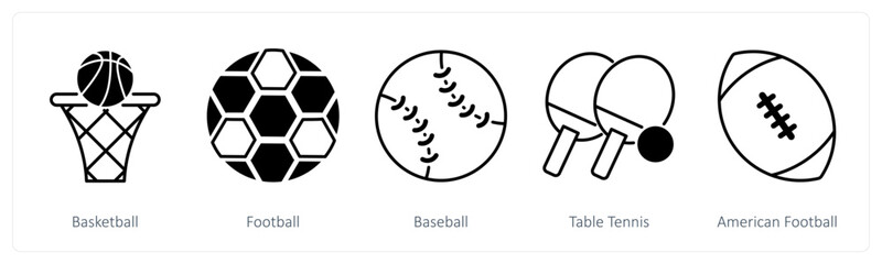 Naklejka premium A set of 5 Sports and Fitness icons as basketball, football, baseball