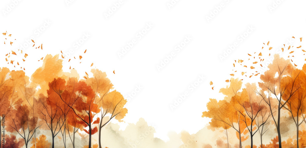 Canvas Prints png autumn trees outdoors painting plant.