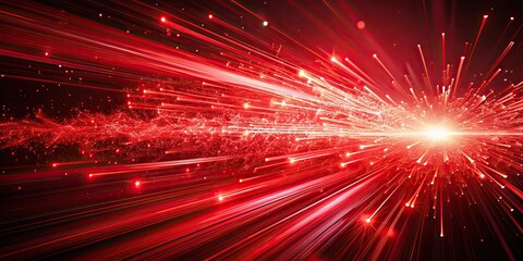 Fototapeta premium Abstract red background with dynamic speed lines and an explosion of fragmented red particles, abstract, red