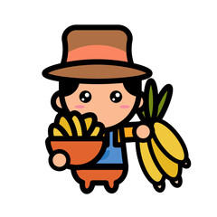 male farmer is holding a banana