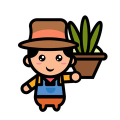 male farmer is planting crops