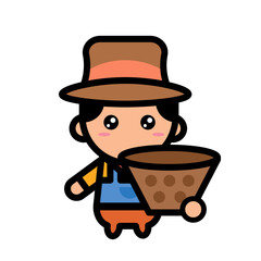 
male farmer is carrying a basket