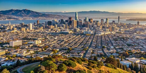 Obraz premium Beautiful view of downtown San Francisco from Twin Peaks, San Francisco, downtown, cityscape, skyline, urban