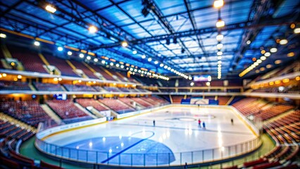 Fototapeta premium Blurred background of a bustling sports arena, stadium, crowd, sports, fans, game, competition, event, seats, lights, excitement