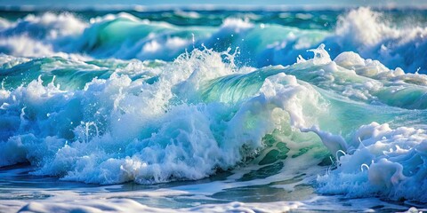 Fototapeta premium Close up of white foam texture on ocean waves, foam, bubbles, sea, water, texture, soft, delicate, abstract, frothy, ocean
