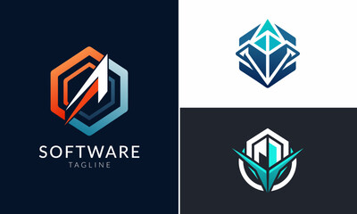 Software company modern abstract logo set