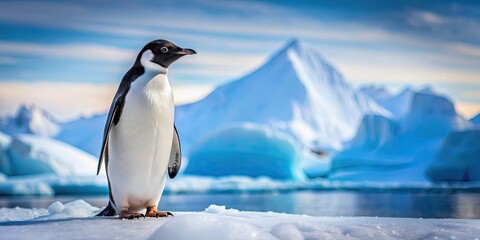 Fototapeta premium A cute penguin in its natural habitat in the polar regions, penguin, Antarctica, wildlife, cold, ice, snow, adorable