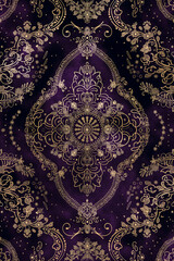 A purple and gold design with a floral pattern