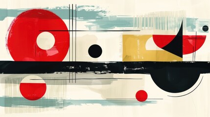 Obraz premium An abstract design with bold red circles and geometric shapes